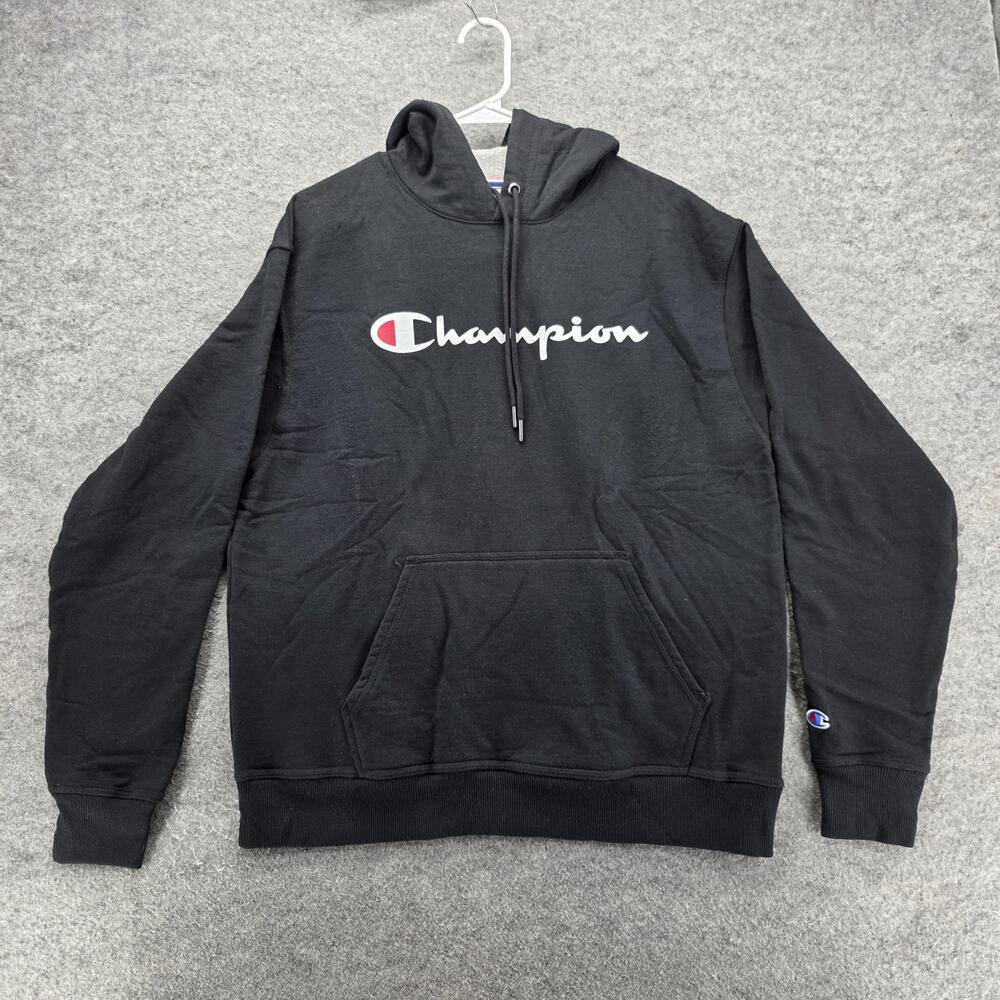 Champion Hoodie Mens Large Black Pullover Athletic Authentic Athleticwear Logo